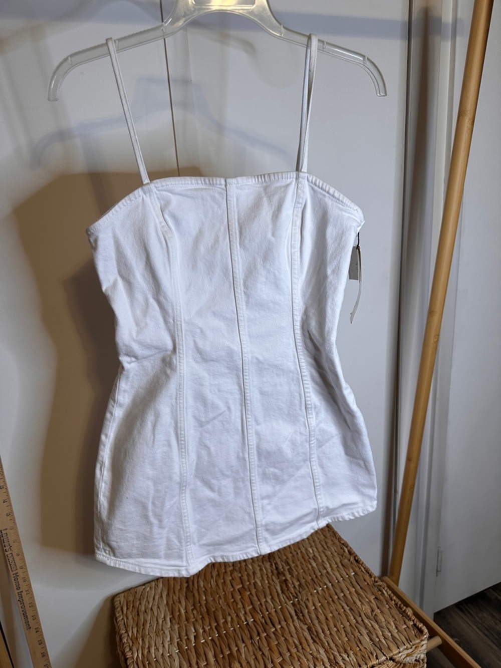 Zara White‎ Strapless Corset-Style Mini Dress denim